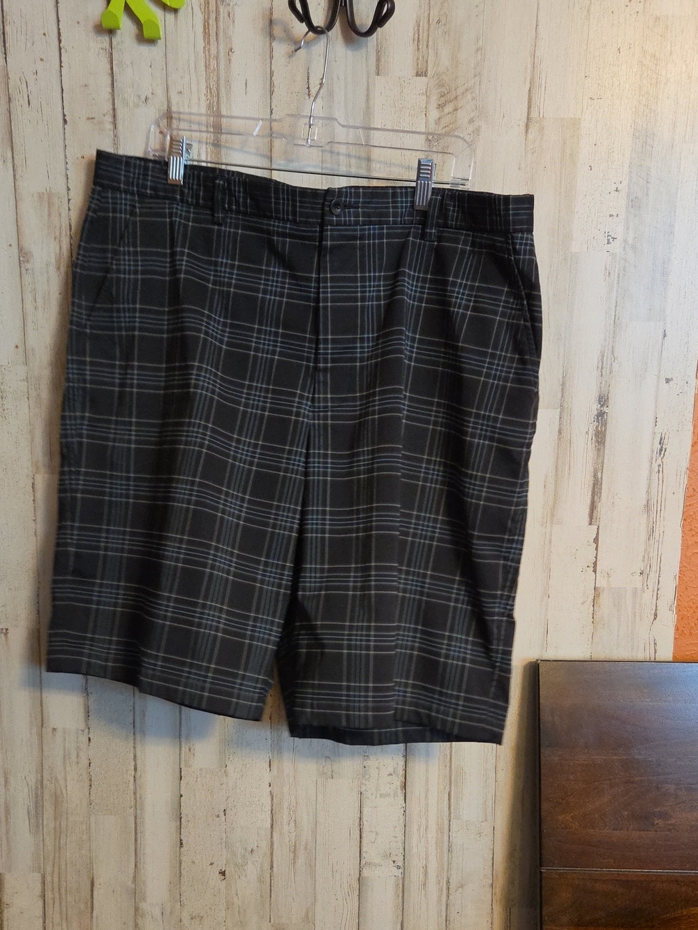 Men's Black Plaid Flat Front Shorts - Classic Casual